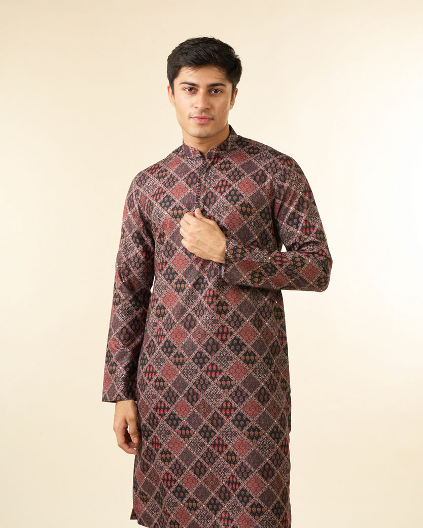 Diwas Men Black Blended Cotton Printed Fancy Kurta