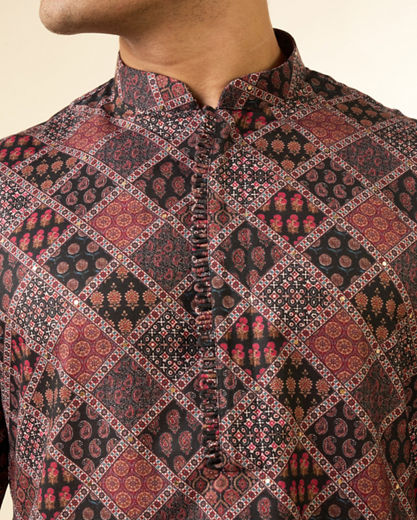 Diwas Men Black Blended Cotton Printed Fancy Kurta