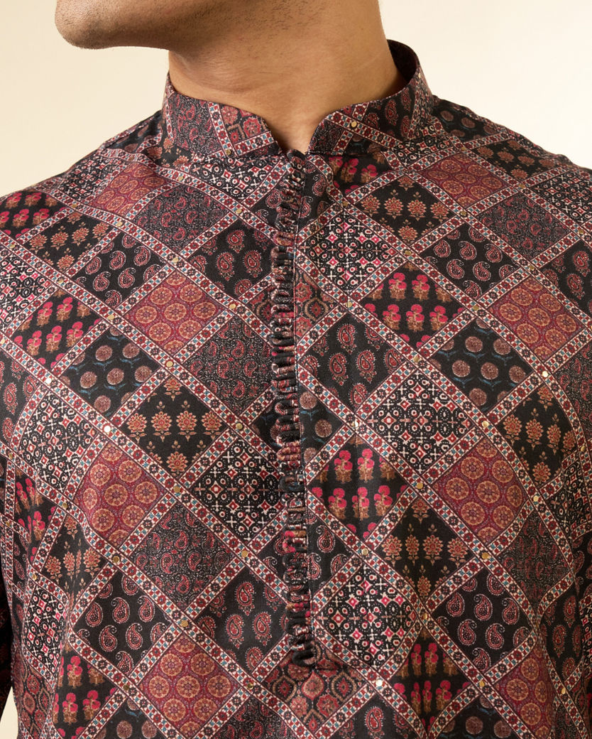 Diwas Men Black Blended Cotton Printed Fancy Kurta