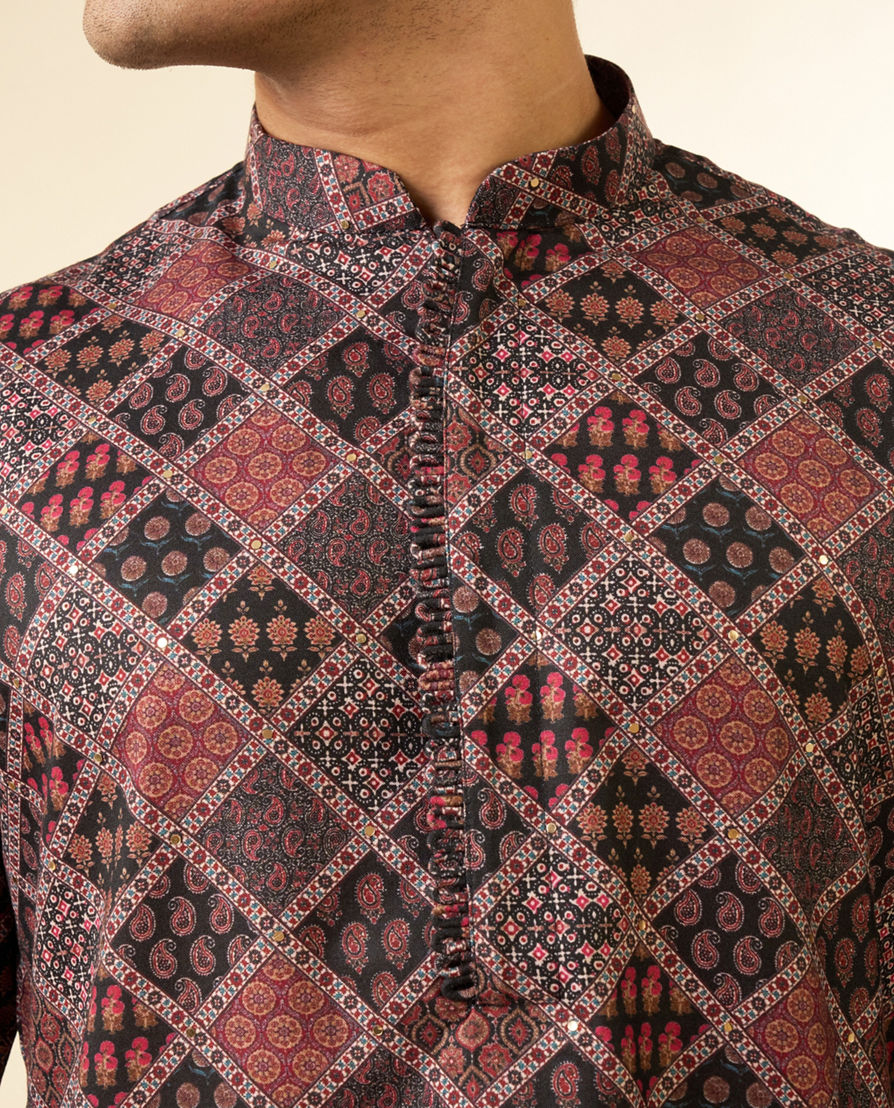 Diwas Men Black Blended Cotton Printed Fancy Kurta