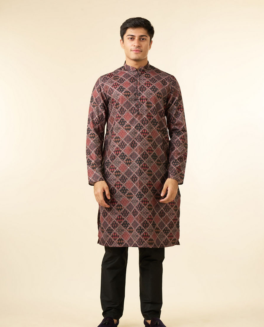 Diwas Men Black Blended Cotton Printed Fancy Kurta