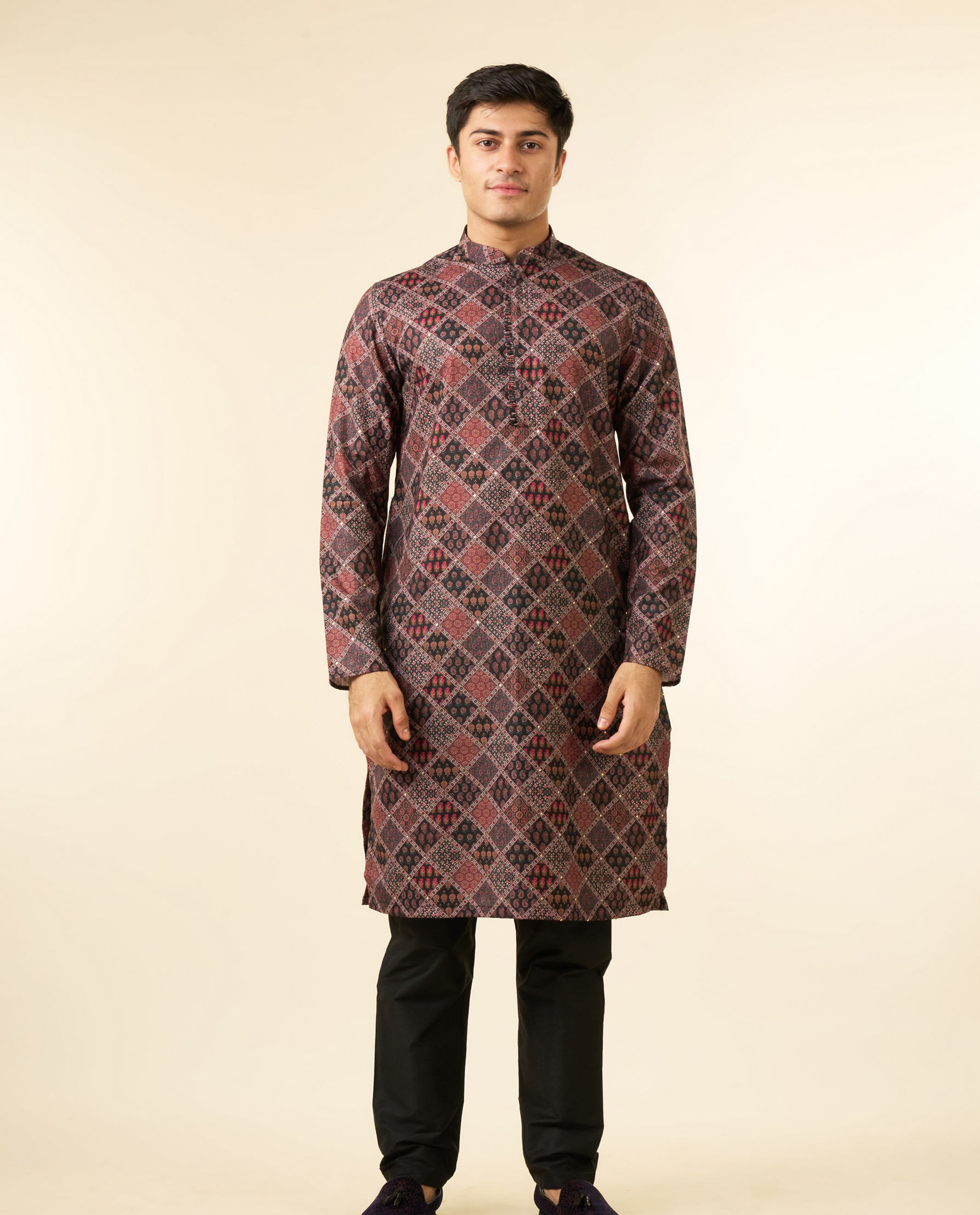 Diwas Men Black Blended Cotton Printed Fancy Kurta