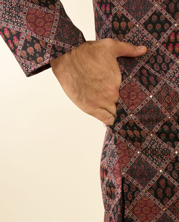 Diwas Men Black Blended Cotton Printed Fancy Kurta