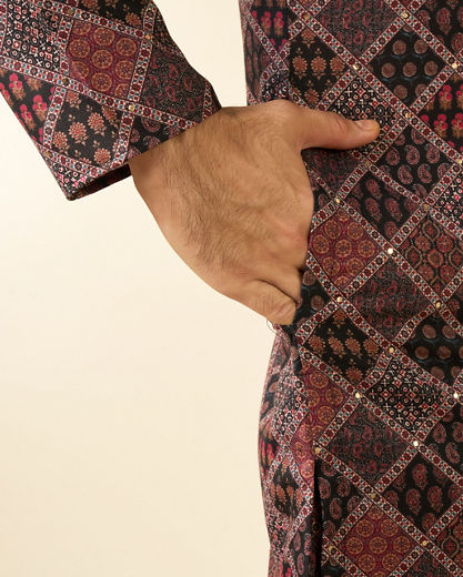 Diwas Men Black Blended Cotton Printed Fancy Kurta