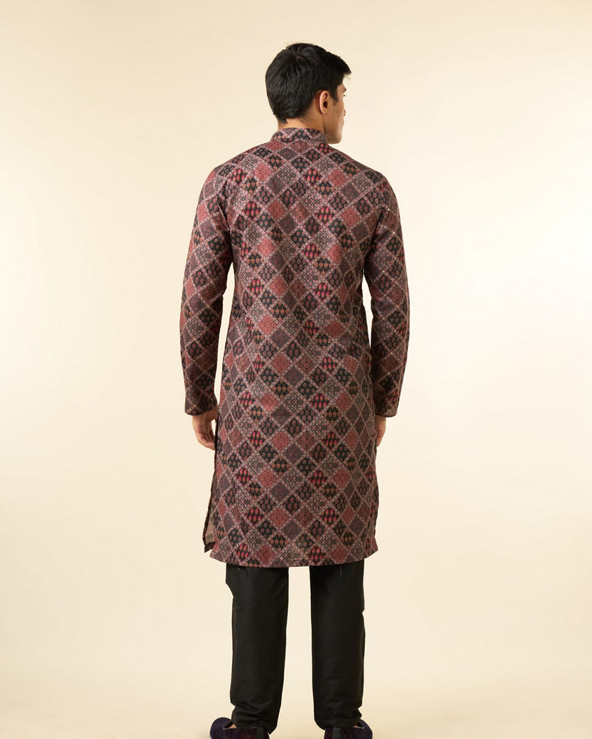 Diwas Men Black Blended Cotton Printed Fancy Kurta