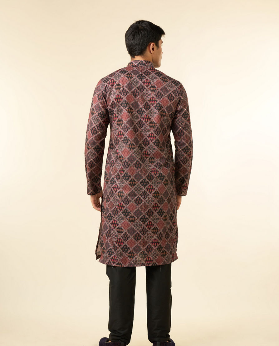 Diwas Men Black Blended Cotton Printed Fancy Kurta