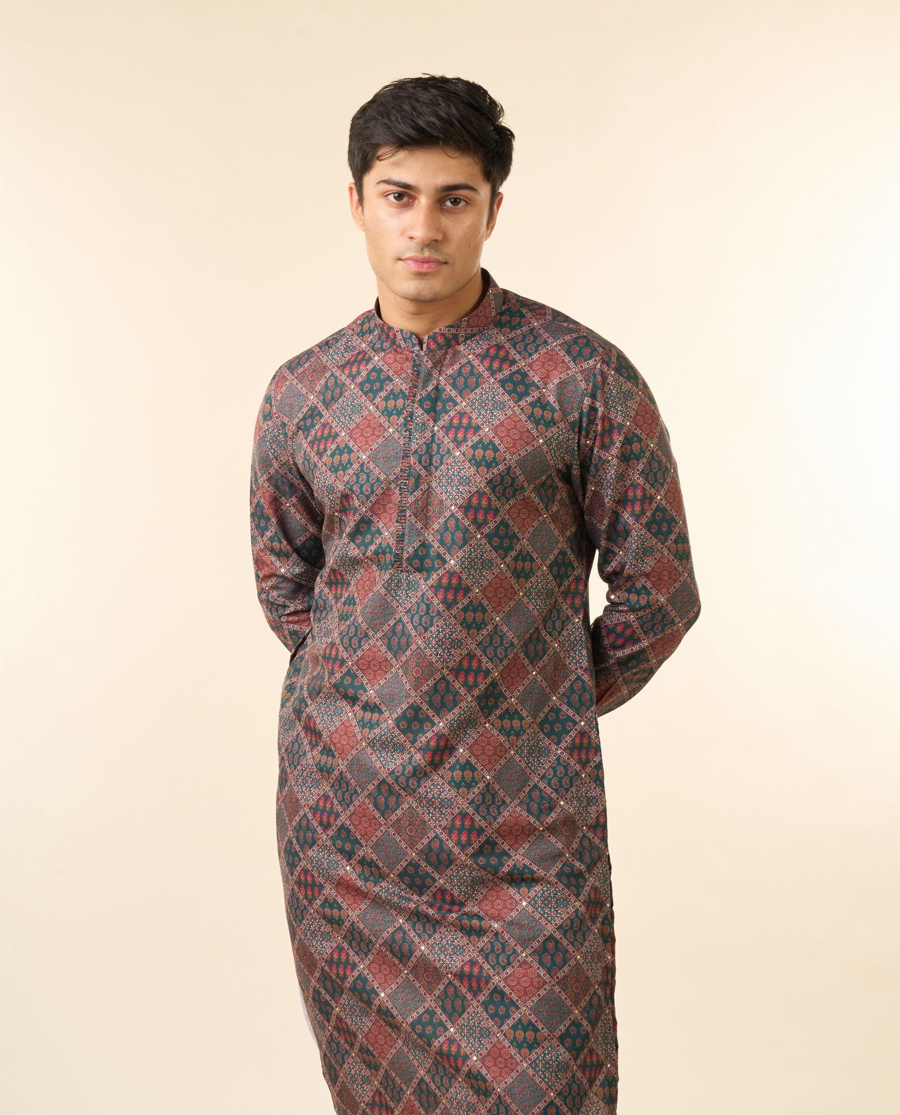 Diwas Men Dark Green Blended Cotton Printed Fancy Kurta