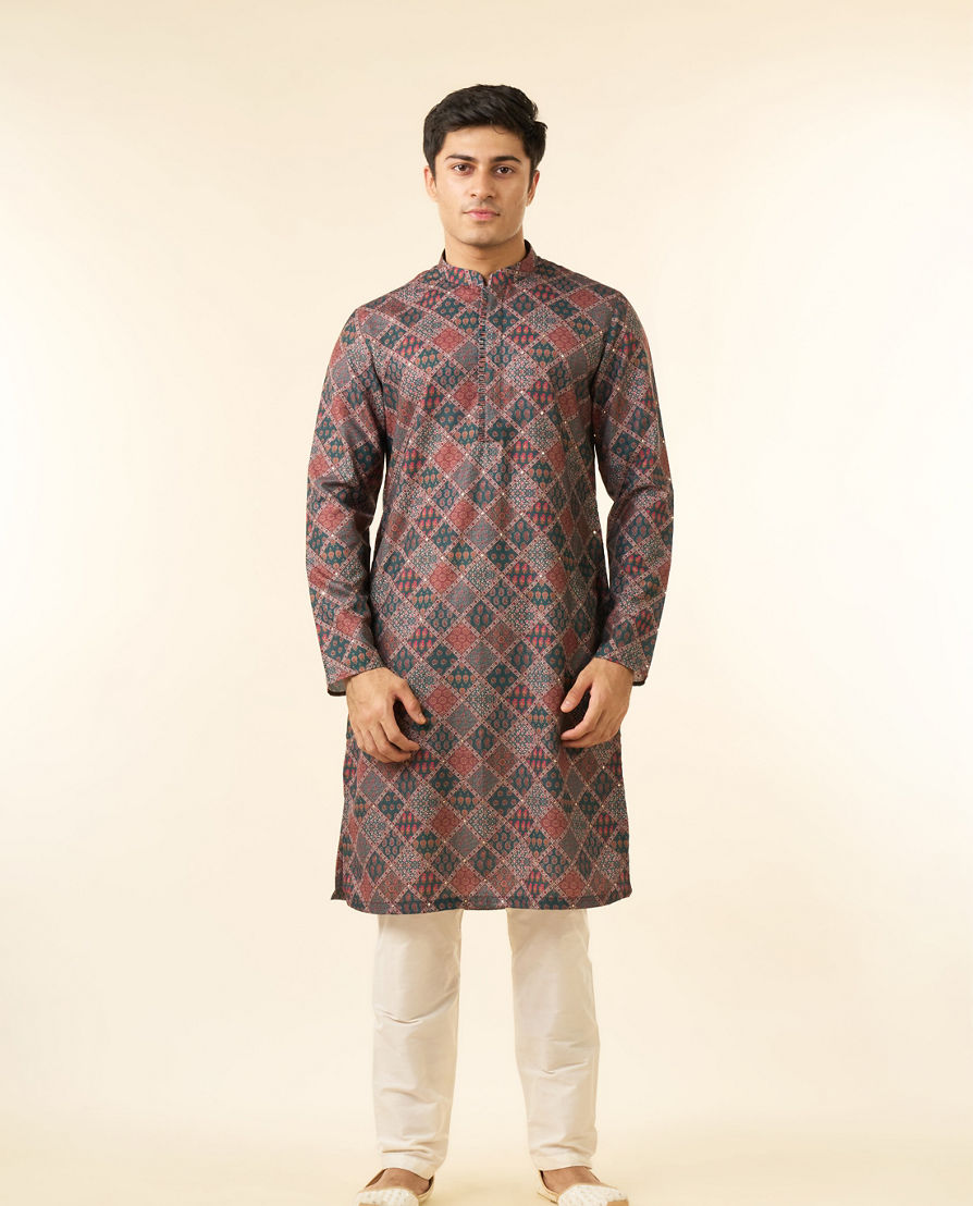 Diwas Men Dark Green Blended Cotton Printed Fancy Kurta