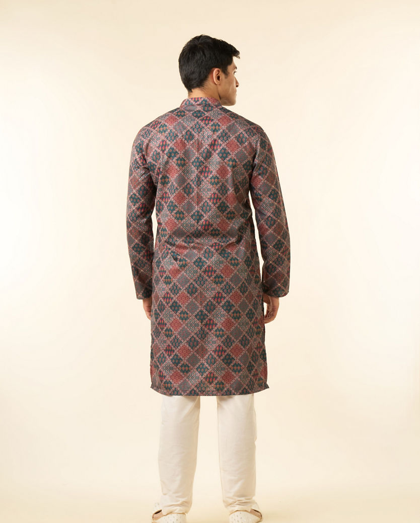 Diwas Men Dark Green Blended Cotton Printed Fancy Kurta