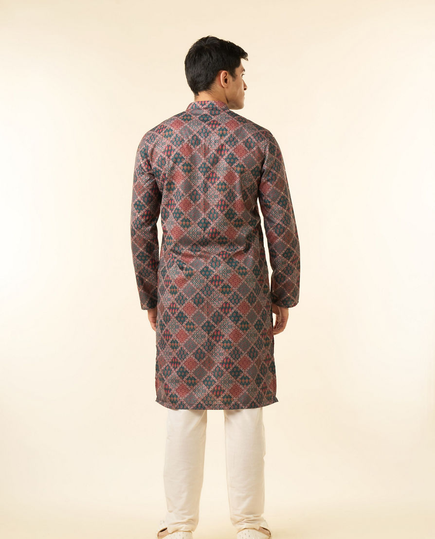 Diwas Men Dark Green Blended Cotton Printed Fancy Kurta