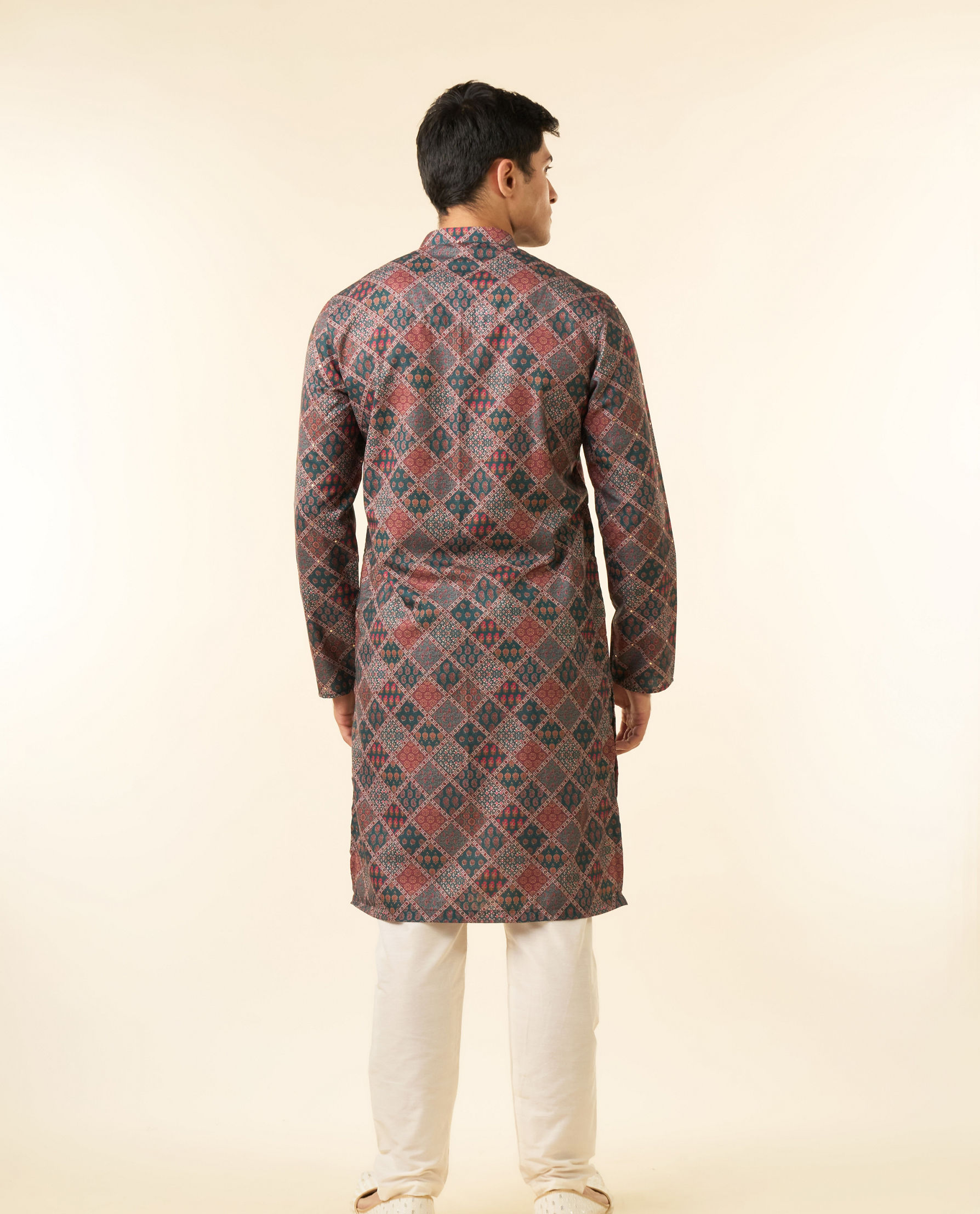 Diwas Men Dark Green Blended Cotton Printed Fancy Kurta
