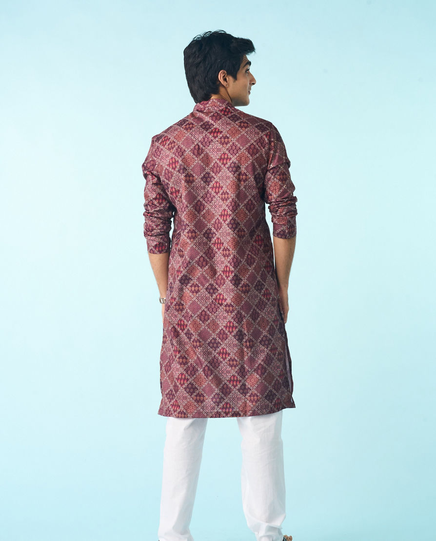 Diwas Men Regal Wine Cotton Kurta Pajama