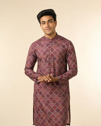 Diwas Men Wine Blended Cotton Printed Fancy Kurta