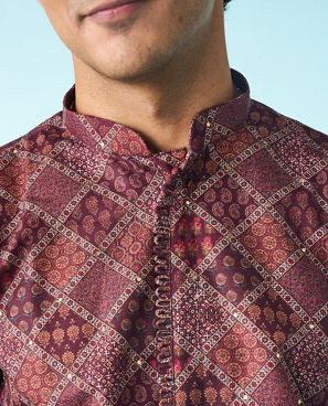 Diwas Men Regal Wine Cotton Kurta Pajama
