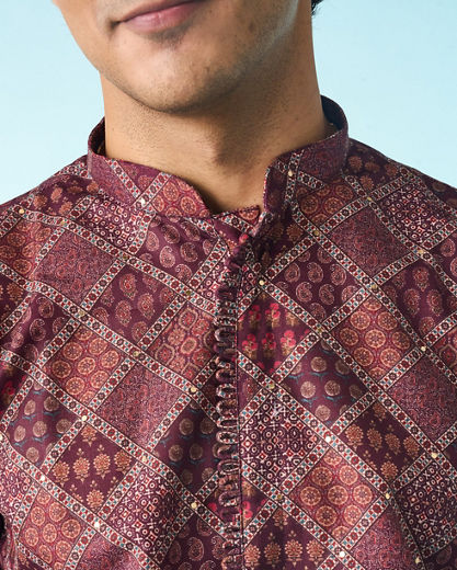 Diwas Men Regal Wine Cotton Kurta Pajama