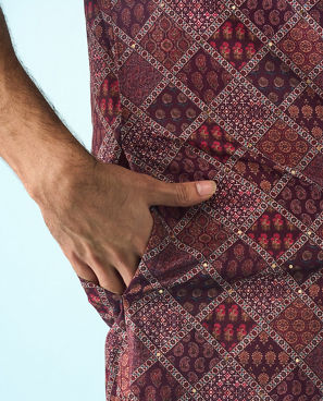 Diwas Men Regal Wine Cotton Kurta Pajama