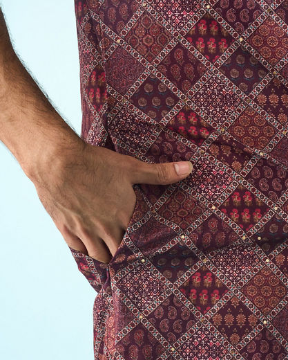 Diwas Men Regal Wine Cotton Kurta Pajama