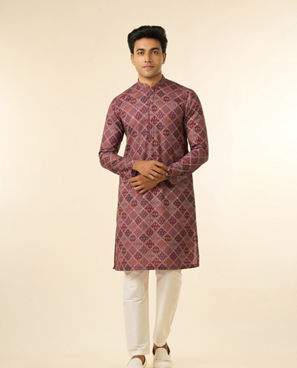 Diwas Men Wine Blended Cotton Printed Fancy Kurta