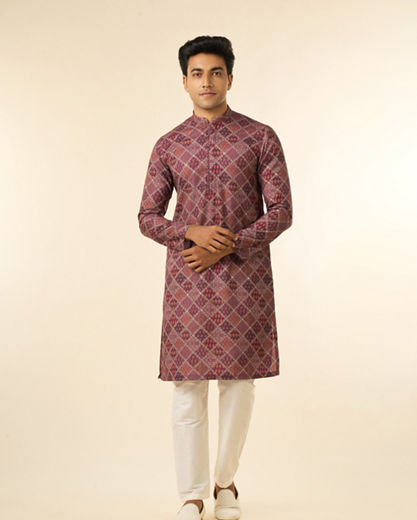 Diwas Men Wine Blended Cotton Printed Fancy Kurta