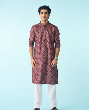 Diwas Men Regal Wine Cotton Kurta Pajama