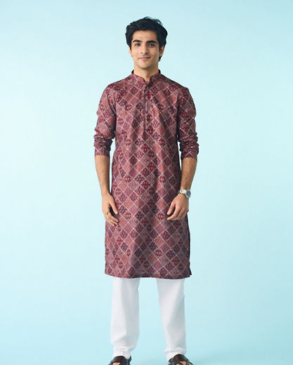 Diwas Men Regal Wine Cotton Kurta Pajama