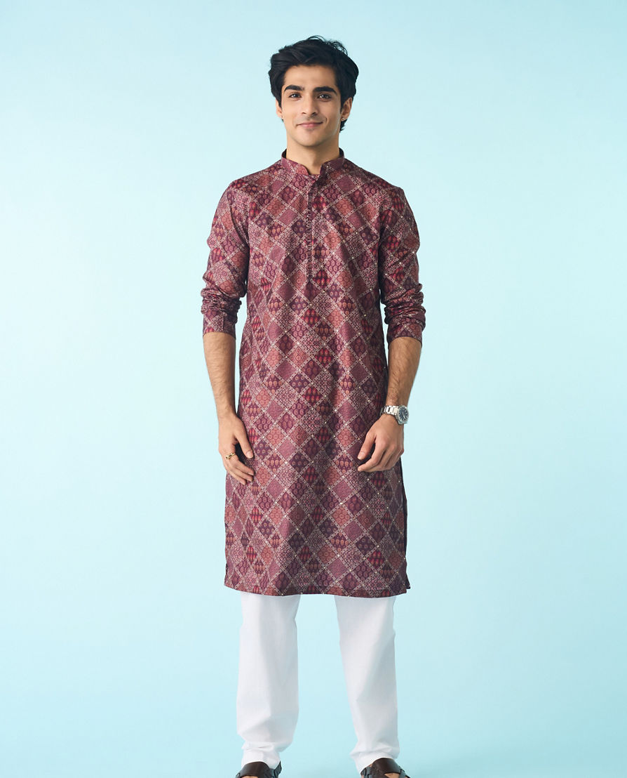 Diwas Men Regal Wine Cotton Kurta Pajama