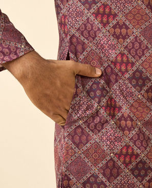 Diwas Men Wine Blended Cotton Printed Fancy Kurta