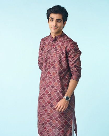 Diwas Men Regal Wine Cotton Kurta Pajama