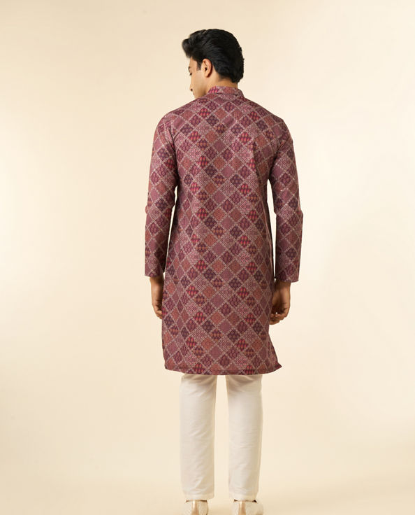 Diwas Men Wine Blended Cotton Printed Fancy Kurta