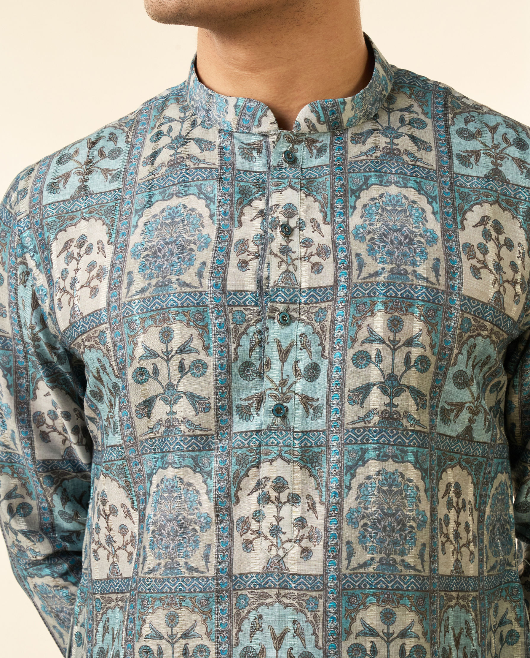 Diwas Men Teal Green Art Silk Printed Fancy Kurta