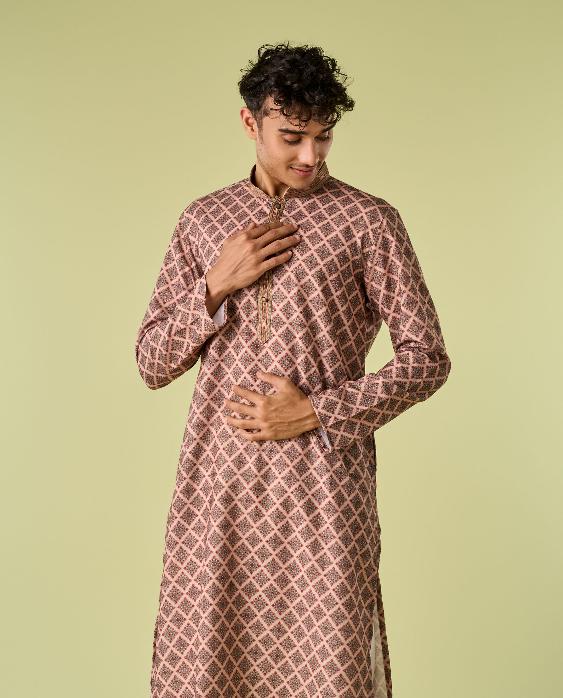 Diwas Men Beige Abstract Modern Kurta