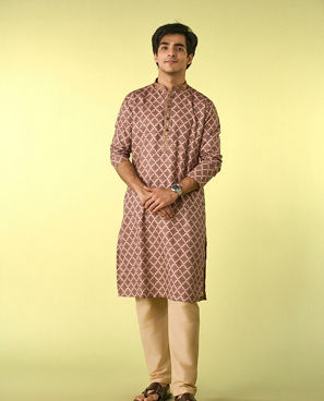 Diwas Men Beige Abstract Modern Kurta