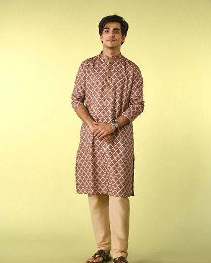 Diwas Men Beige Abstract Modern Kurta