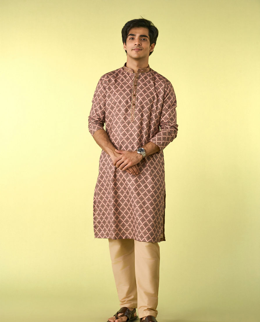 Diwas Men Beige Abstract Modern Kurta