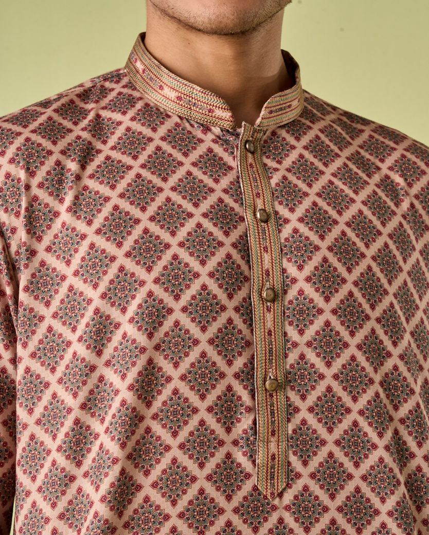 Diwas Men Beige Abstract Modern Kurta