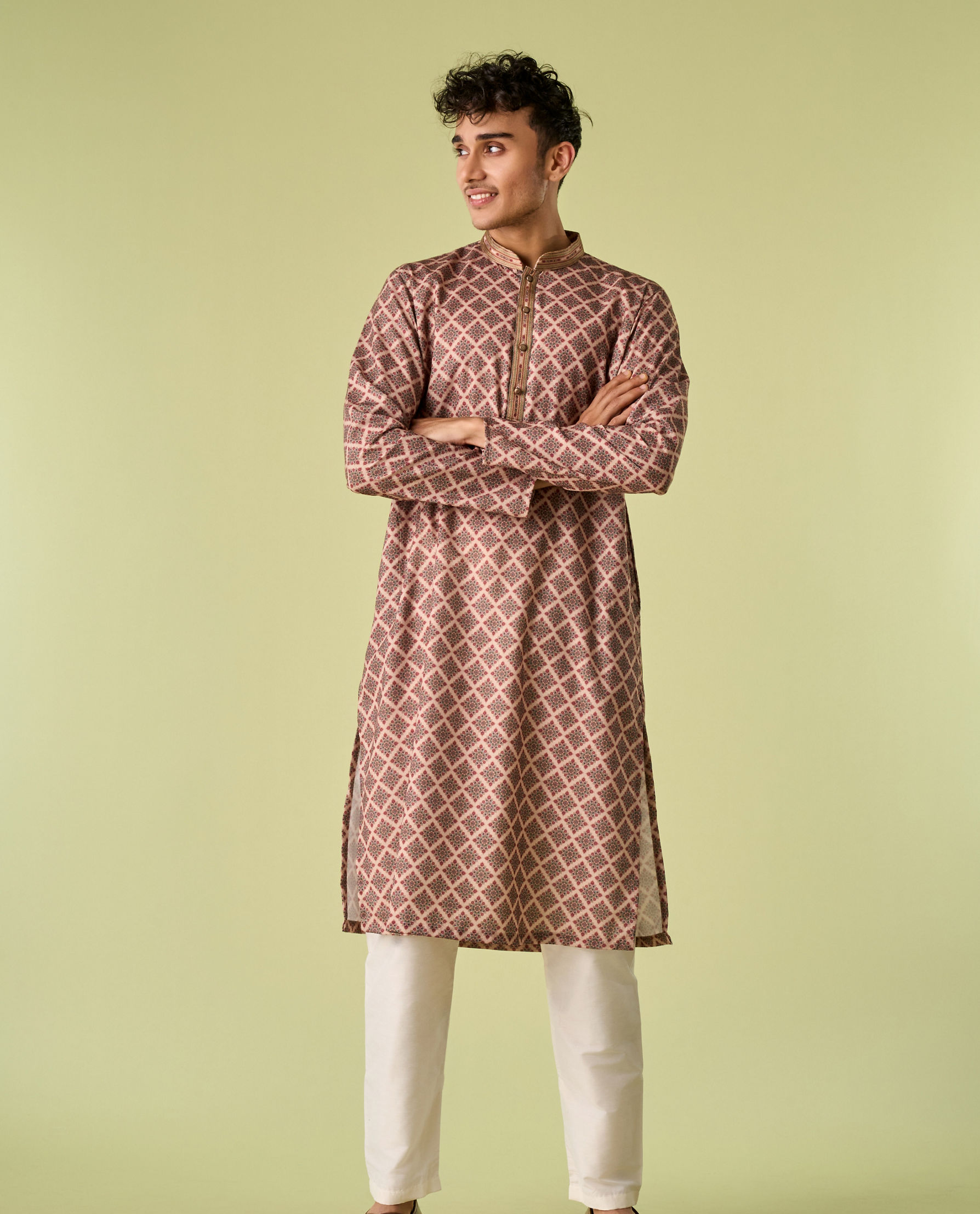 Diwas Men Beige Abstract Modern Kurta