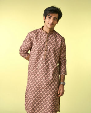 Diwas Men Beige Abstract Modern Kurta
