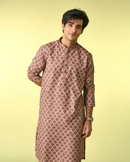 Diwas Men Beige Abstract Modern Kurta