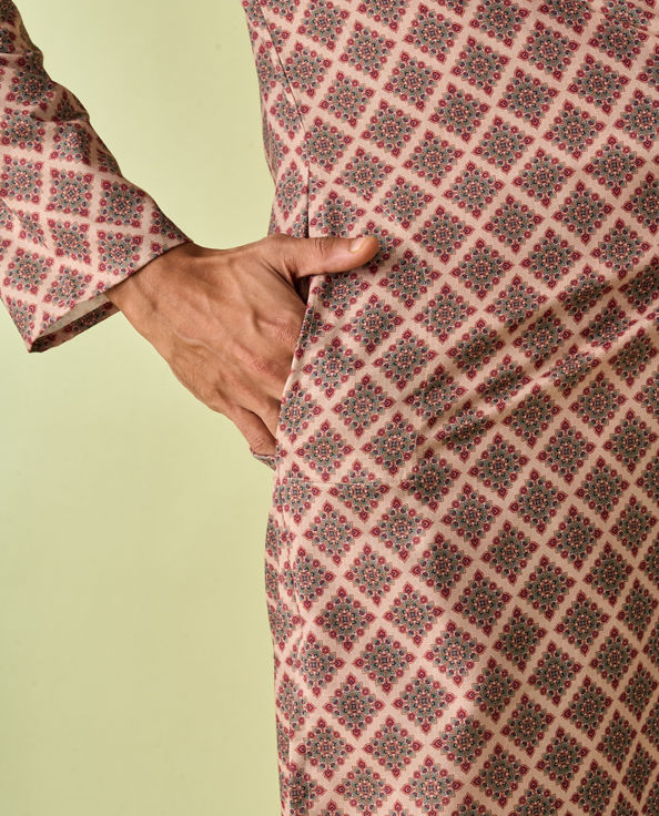 Diwas Men Beige Abstract Modern Kurta