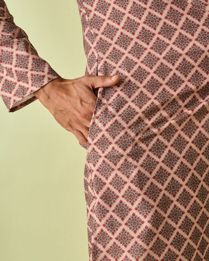 Diwas Men Beige Abstract Modern Kurta