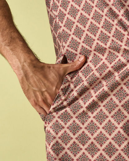 Diwas Men Beige Abstract Modern Kurta