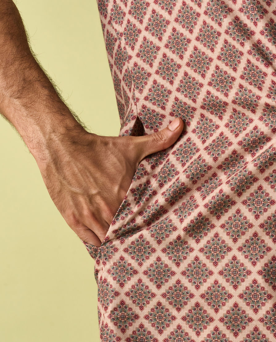 Diwas Men Beige Abstract Modern Kurta