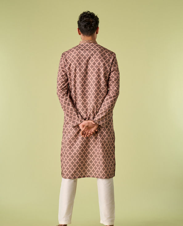 Diwas Men Beige Abstract Modern Kurta