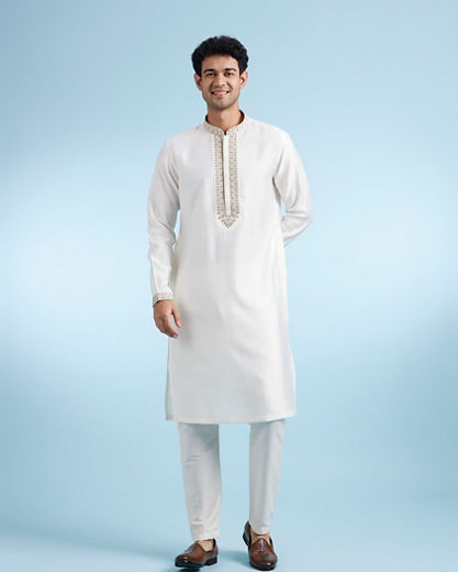 Diwas Men Warm White Festive Kurta