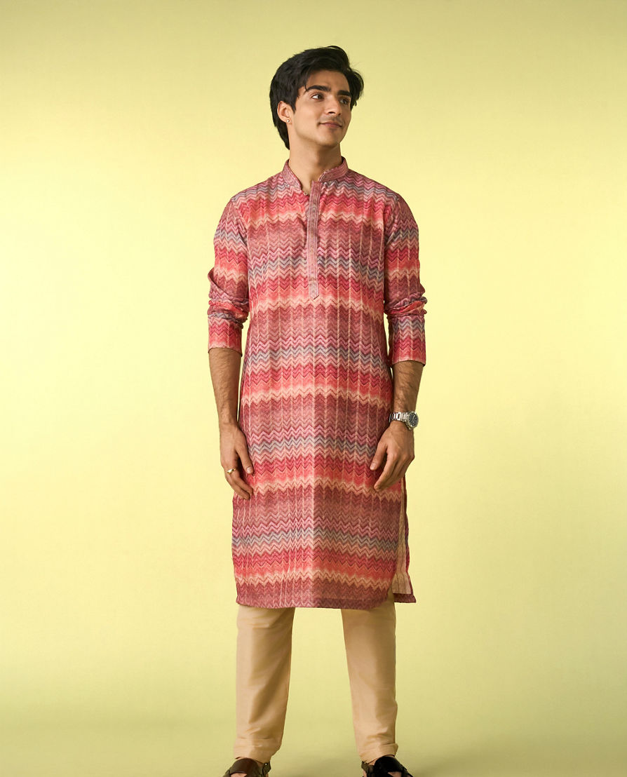Diwas Men Elegant Coral Kurta