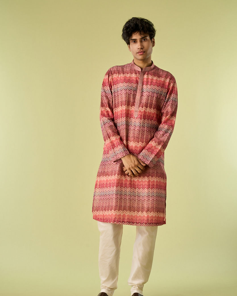 Diwas Men Elegant Coral Kurta
