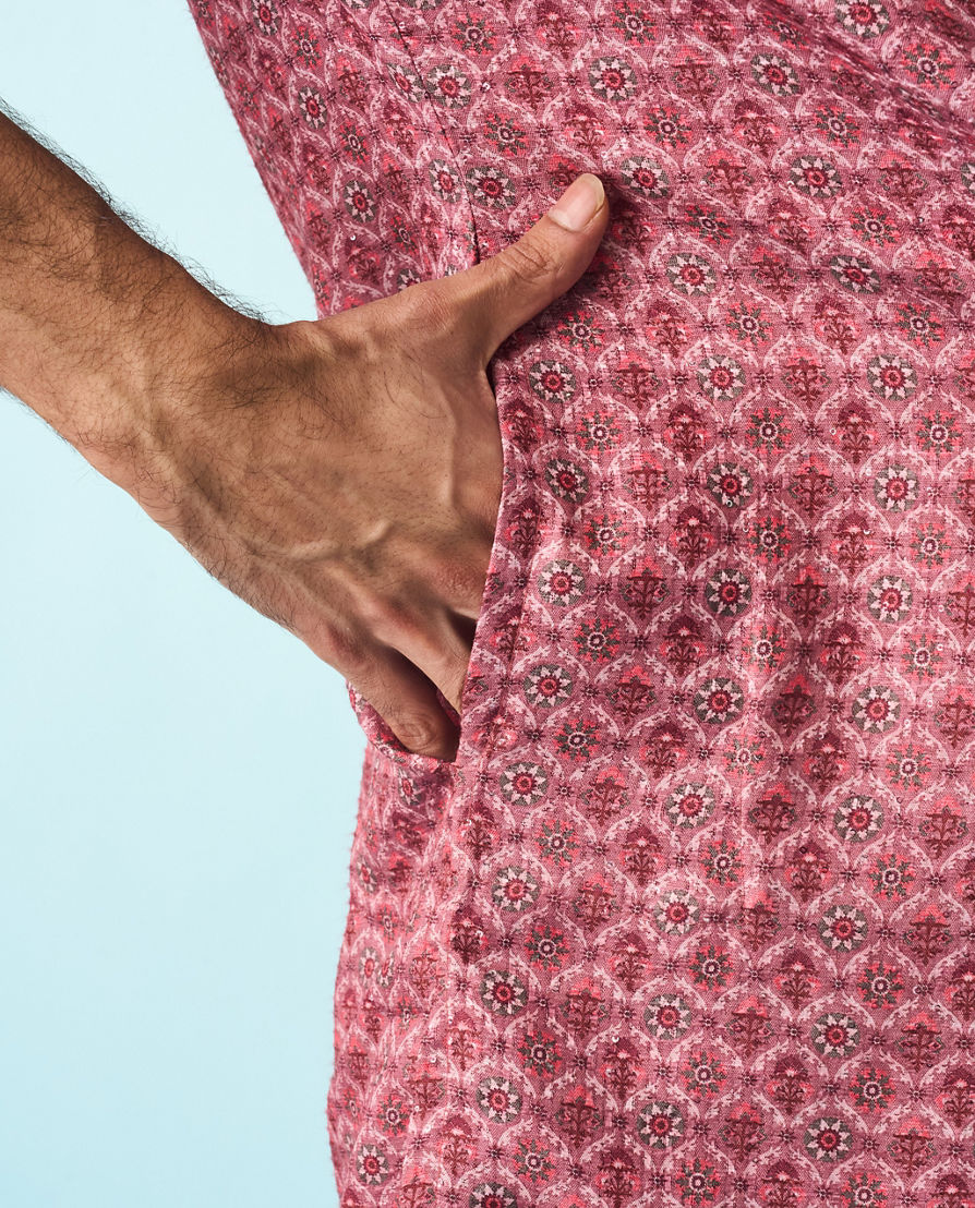 Diwas Men Dusty Pink Festive Kurta