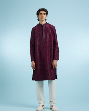 Diwas Men Wine Art Silk Kurta