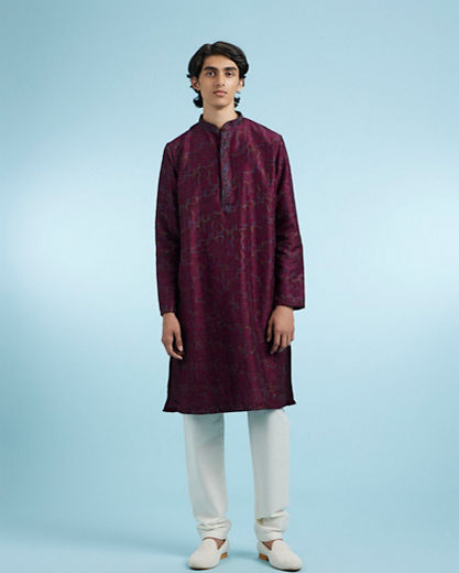 Diwas Men Wine Art Silk Kurta