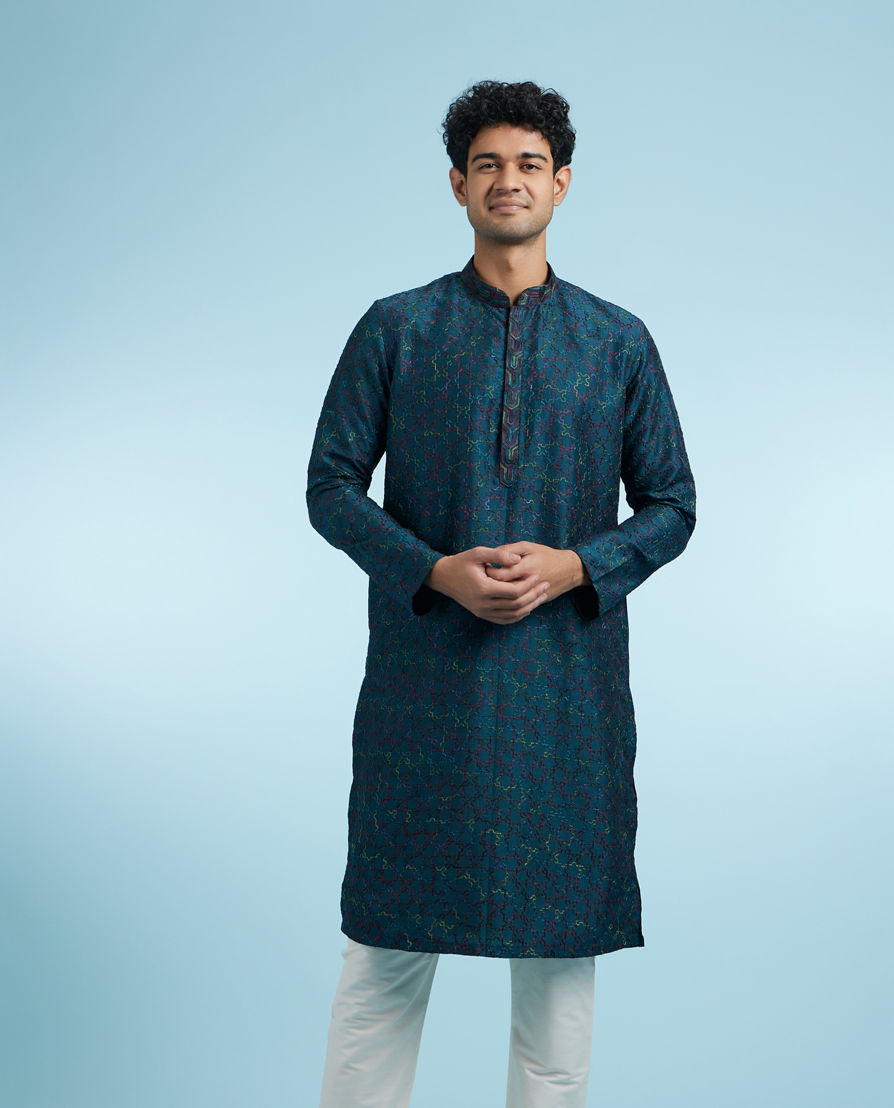 Diwas Men Teal Blue Festive Kurta